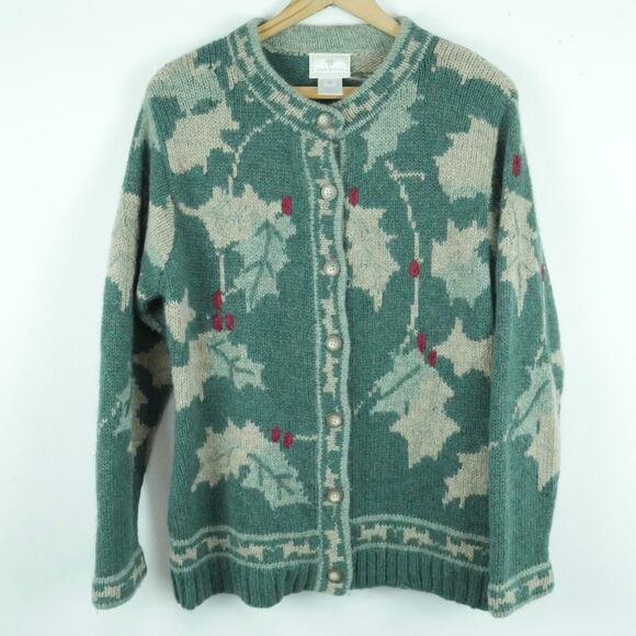 Vintage Medium Cardigan Sweater Shetland Wool 90s Cottagecore Novelty Holiday - Picture 1 of 10
